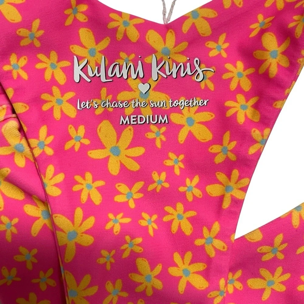 🌼 NWT Kulani Kinis Y Cheeky Bikini Bottoms – Pink Daisy – Medium